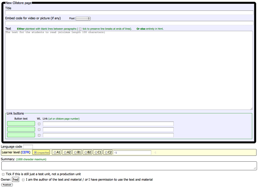 Figure 4: Creation of a unit in Clilstore with video and text