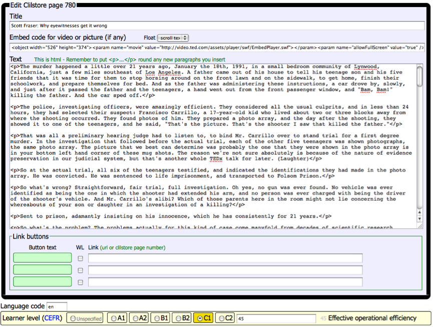 Figure 8: Sample Clilstore exercise editing page