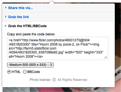 Figure 9: Sample embed code from Flickr